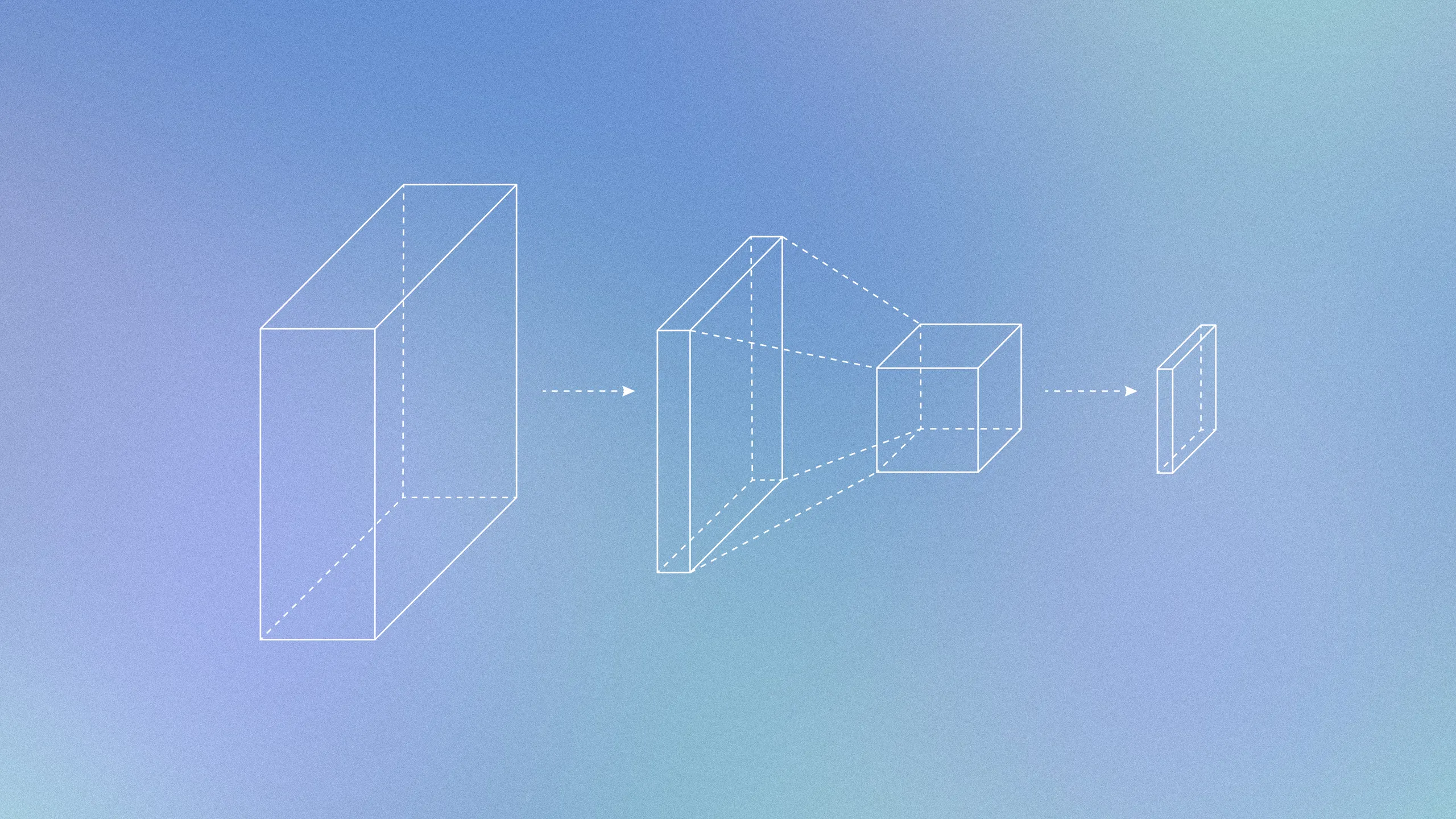 Abstract design featuring a soft gradient with geometric shapes and interconnected lines, representing digital interaction and AI systems.